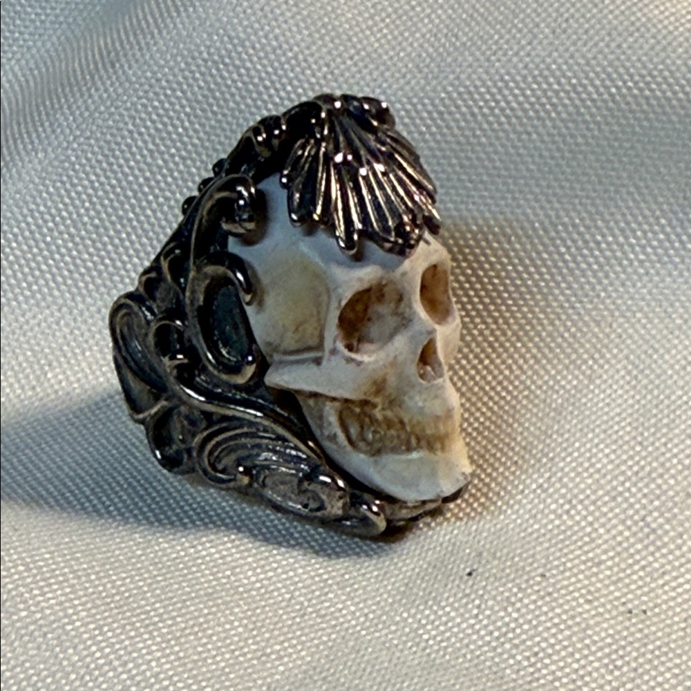 925 sterling Silver & resin MENS women skull ring jewelry adjustable size